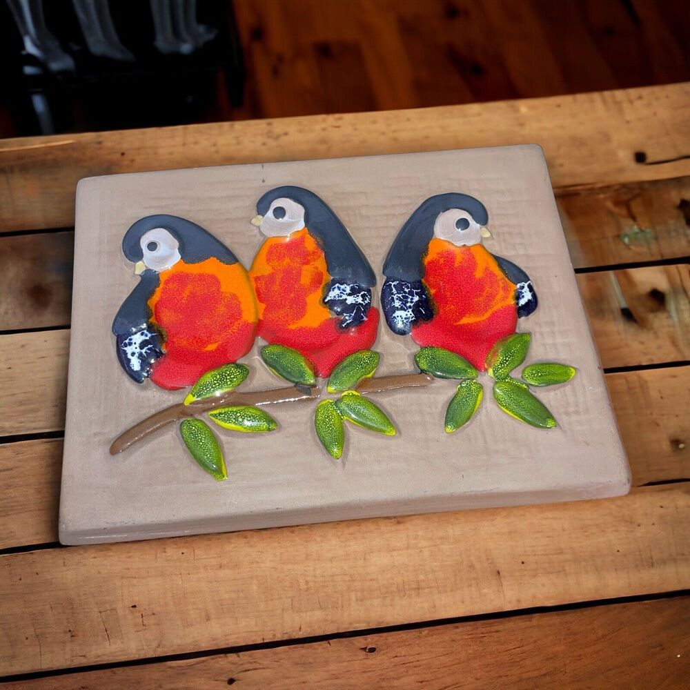 Vtg 60s/70s Swedish Ceramic/Enamel Colorful Birds Wall Decor by Deco Helsingborg